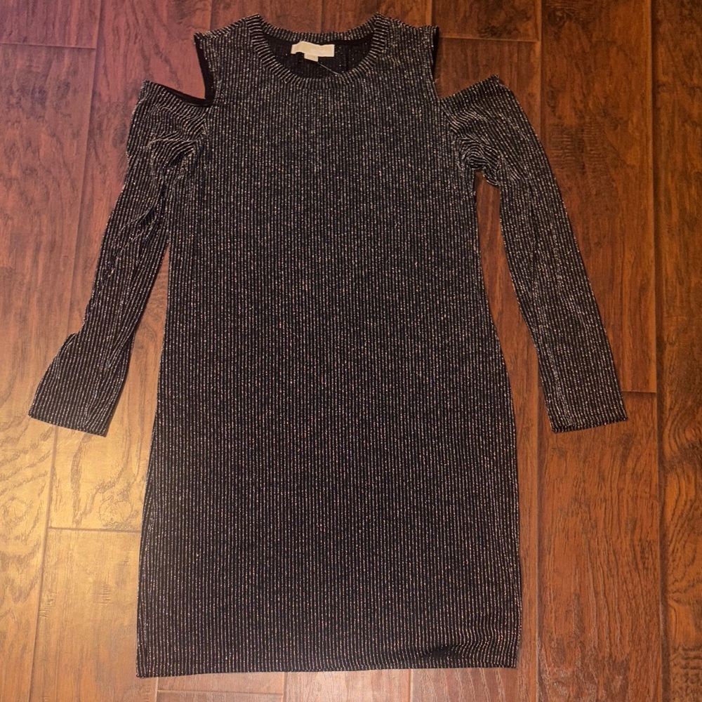 Michael Kors Black and Silver Ribbed Dress